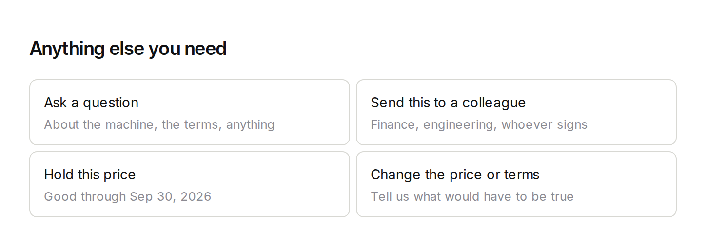 The four things a buyer can do with the page, including telling you what has to change